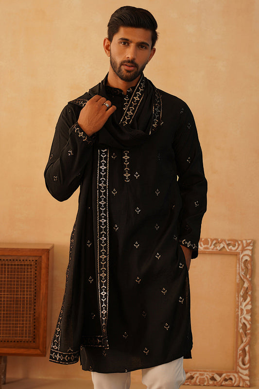 Vision Stylish Black KURTA, PAJAMA AND DUPATA